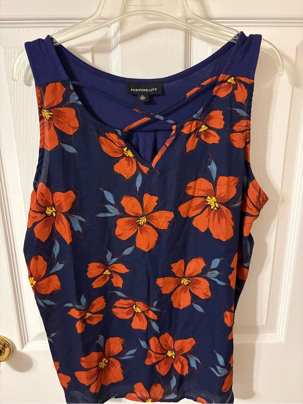 Fortune + Ivy Navy Tank Top with Orange Floral Print